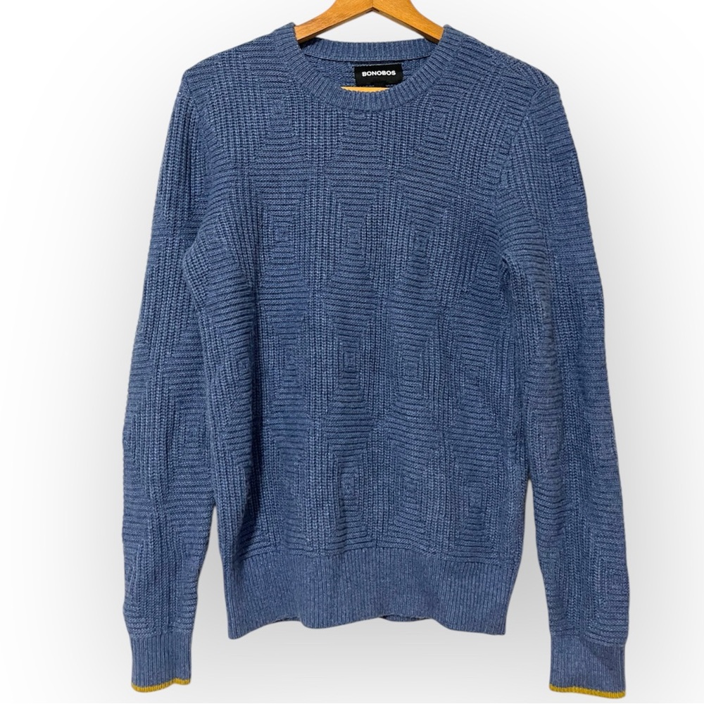 BONOBOS Diamond Stitch Crew Neck Sweater Wool Alpaca Size XS BLUE - Picture 3 of 9